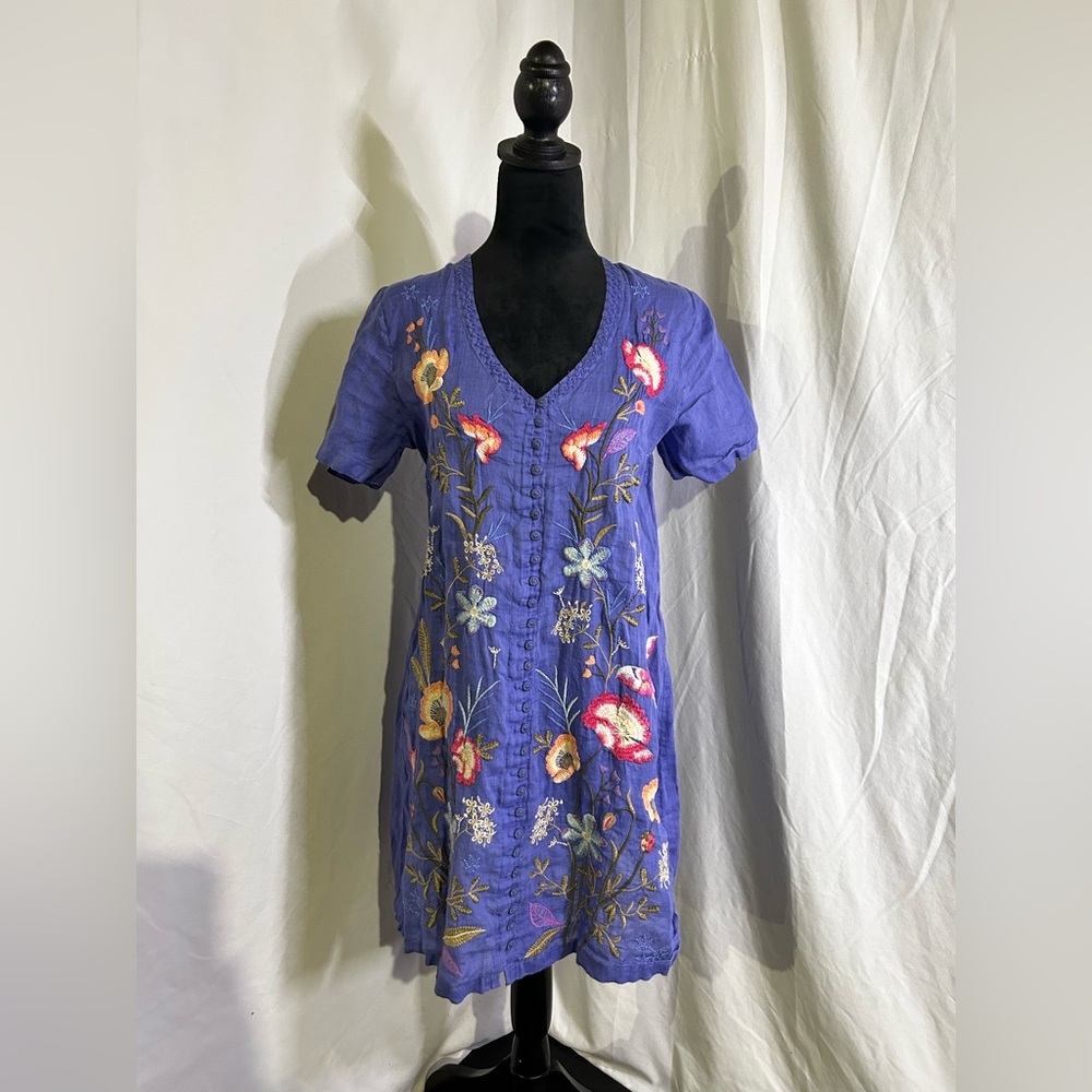 Purple Embroidered Floral Spring XS Dress Johnny Was Workshop